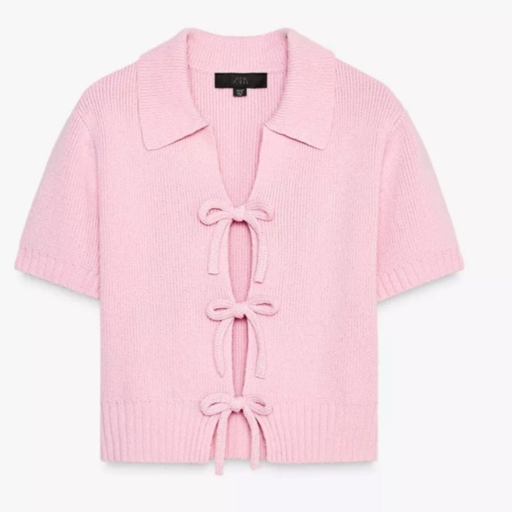 Zara Light Pink Knit Top with Bow Accents 2142/007 size S